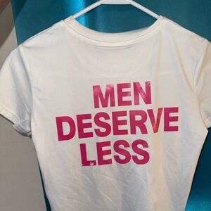 White Crop Tee with Pink Slogan - Women